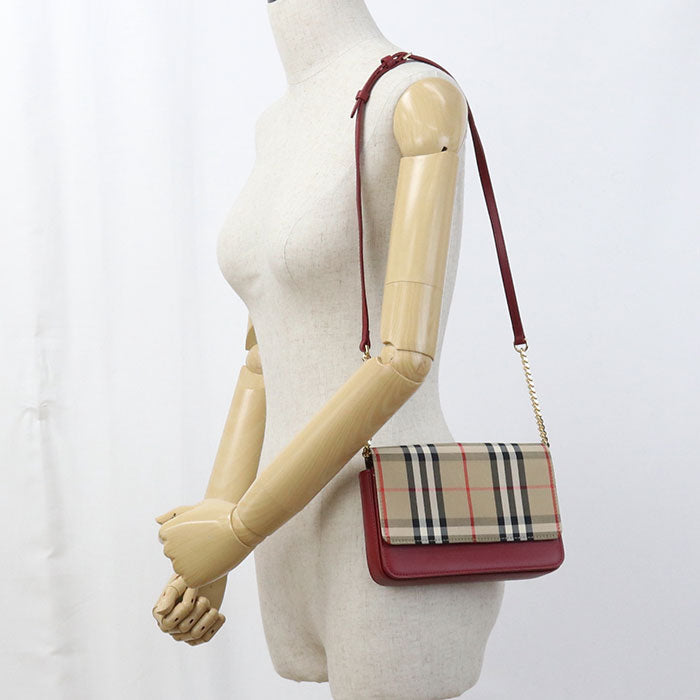 Burberry Nova Check Shoulder Bag Cotton Women Leather Beige Chain