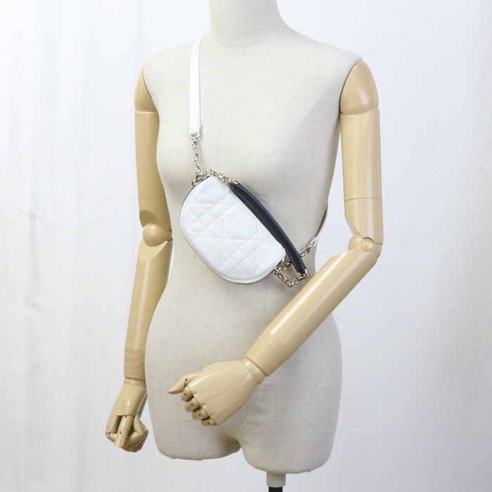 Dior Shoulder Bag Vibe Micro Hobo Way Chain Quilted White