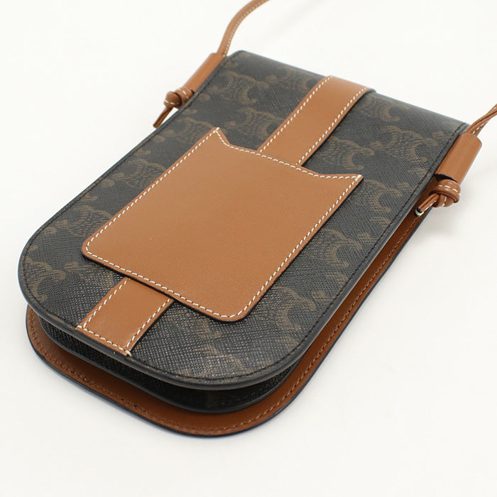 Mobile Pouch Triomphe Diagonal Shoulder Bag Women Canvas Brown