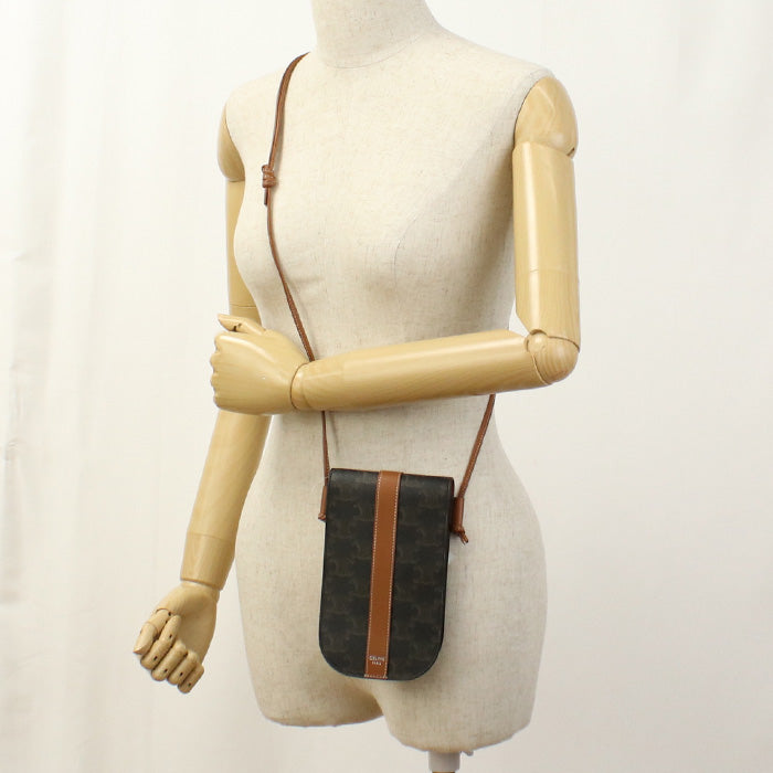 Mobile Pouch Triomphe Diagonal Shoulder Bag Women Canvas Brown