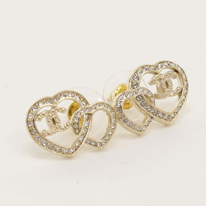 Chanel Pierce COCO Mark Heart Motif Pierce Gold Jewelry