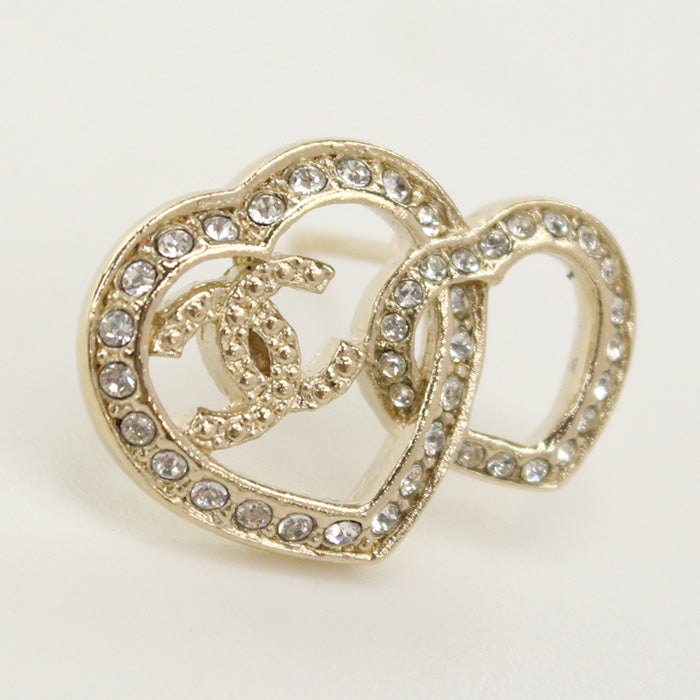 Chanel Pierce COCO Mark Heart Motif Pierce Gold Jewelry