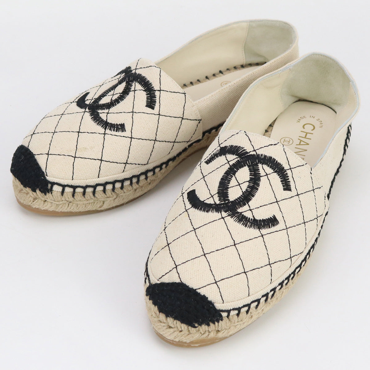 Chanel Espadrille COCO Mark Espadrille White Canvas Handbag