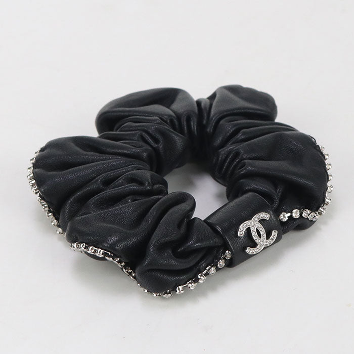 Chanel hair CC mark Shush Rhinestone Black Leather Handbag