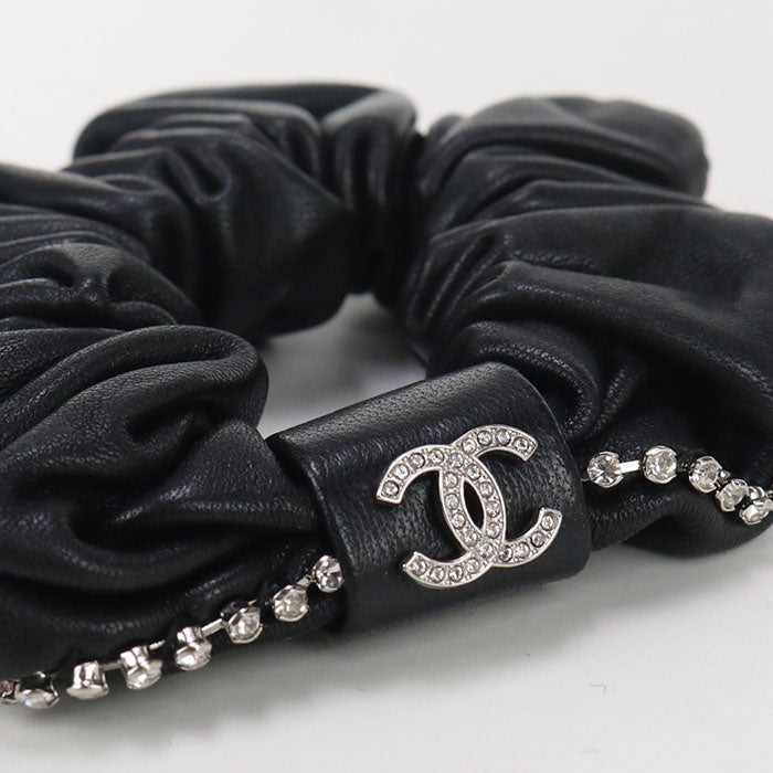 Chanel hair CC mark Shush Rhinestone Black Leather Handbag