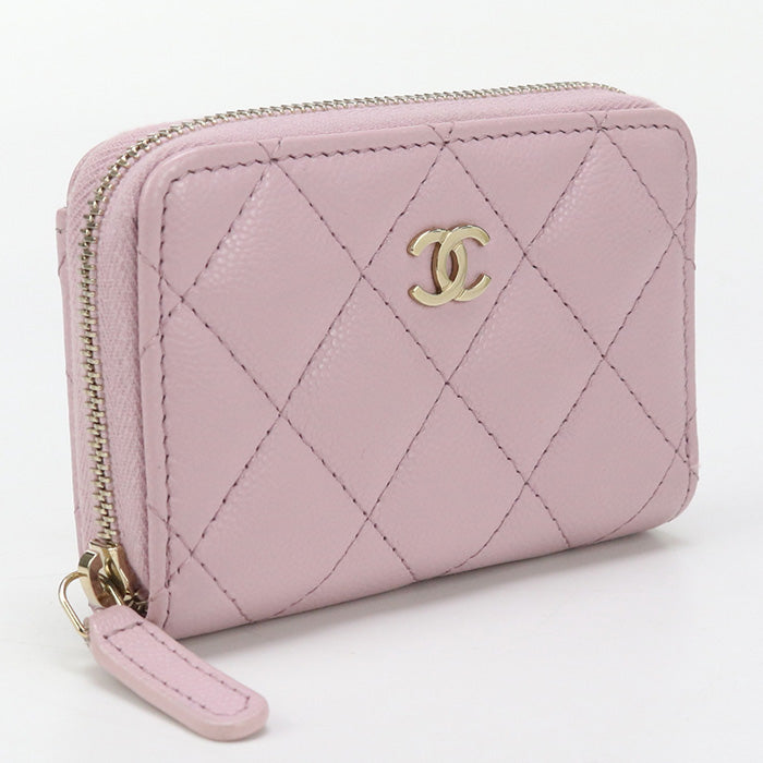 Chanel Zip coin purse Matrasse Coin Pocket Pink Wallet Case
