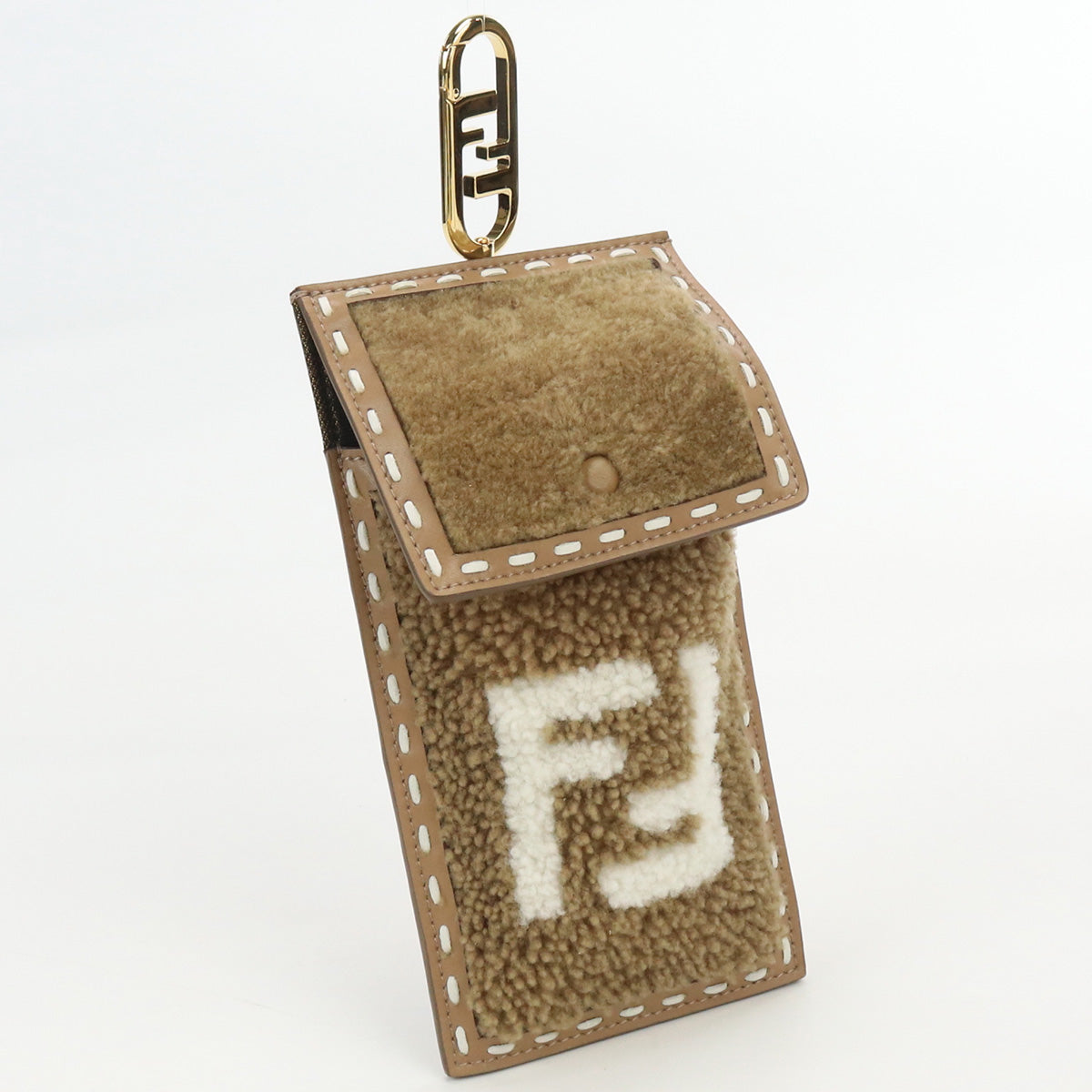 Fendi 7As047 Smartphone Pouch Pouch Fur Women Handbag Brown Travel Bag