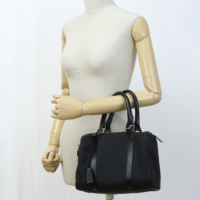 Fendi 8Bl068 Boston Bag Zucchino Travel Bag Jacquard Women Black Mini