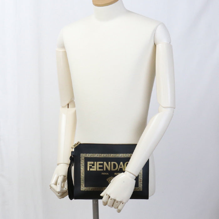 Fendi 7Va491 Clutch Bag Fendace Second Bag Unisex Leather Black
