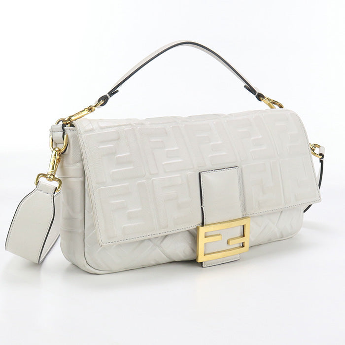 Fendi 8Br771 Handbag Zucca Mamma Baguette Bag 2Way Handbag Leather White Large Shoulder Bag