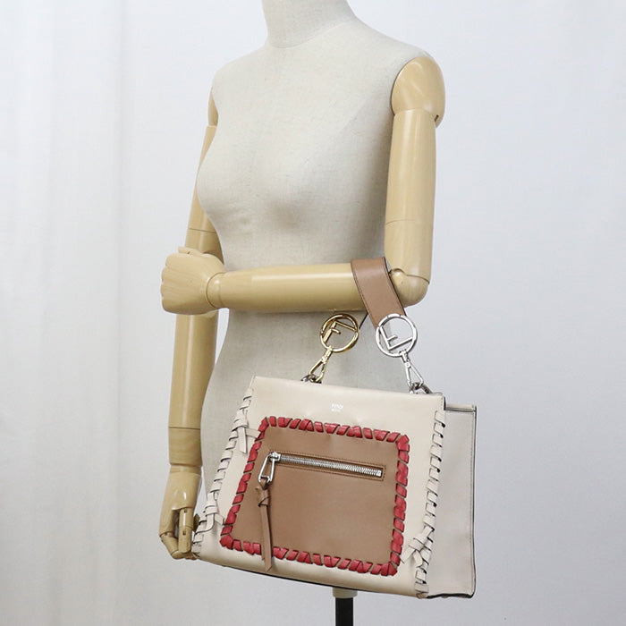 Fendi 8Bh344 2Way Handbag Shoulderbag Runaway Women Leather Beige Shoulder Bag