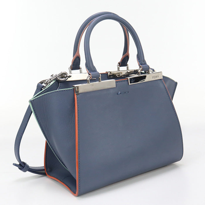 Fendi 8Bh333 5Qt 2Way Tote Bag Shoulder Bag Trois Leather Blue