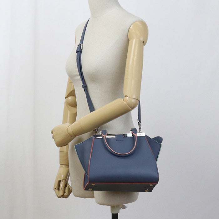 Fendi 8Bh333 5Qt 2Way Tote Bag Shoulder Bag Trois Leather Blue