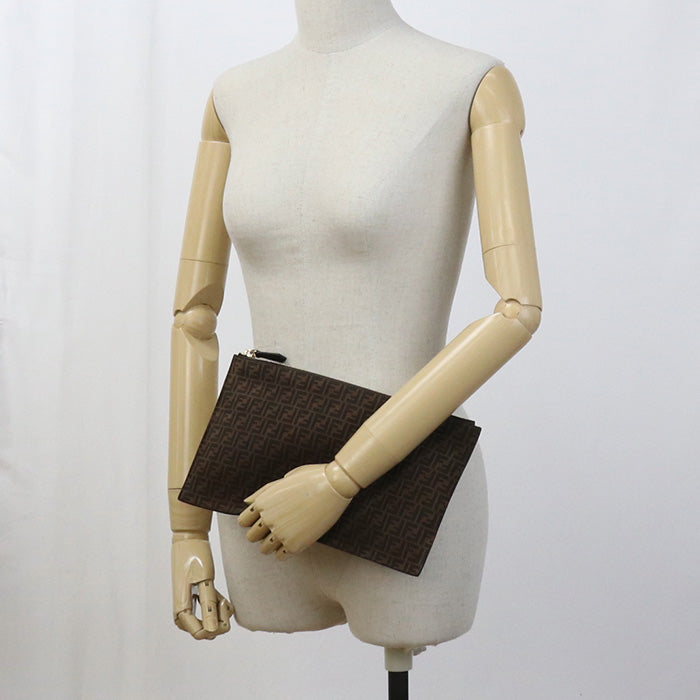 Fendi 8N0149 Afis Slim Clutch Flat Clutch Bag Women Leather Brown Medium Shoes