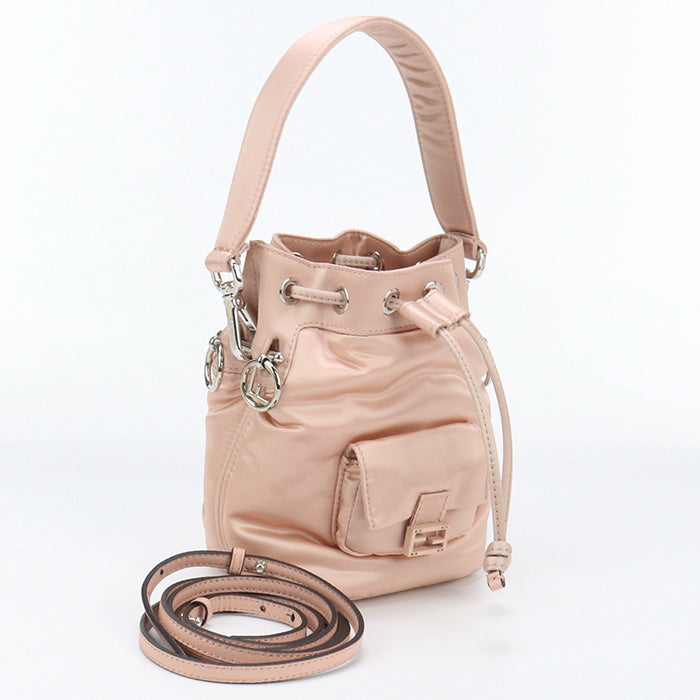 Fendi 8Bs010 Montresor Diagonal Shoulder Bag Women Leather Nylon Pink
