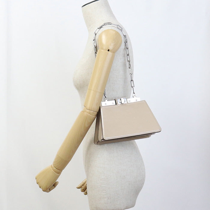 Fendi 8Bn339 Shoulder Bag Cut Petit Peekaboo Bag Light Leather Beige Chain
