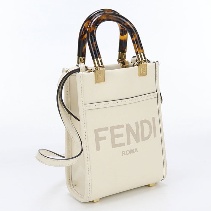 Fendi Sunshine Shopper Tote Bag Women Leather White Mini