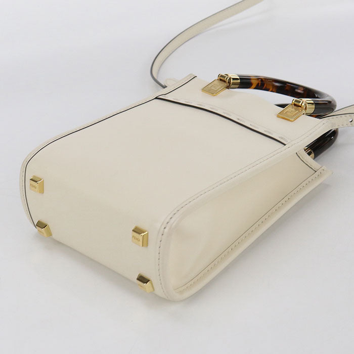 Fendi Sunshine Shopper Tote Bag Women Leather White Mini