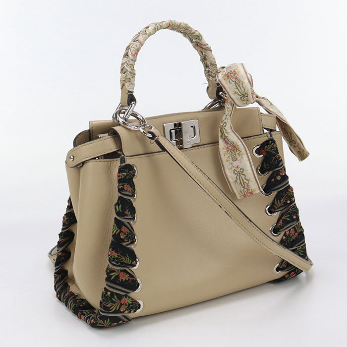 Fendi 8Bn244 Handbag Peek Boo 2Waytote Bag Calf Women Leather Calf Leather Beige