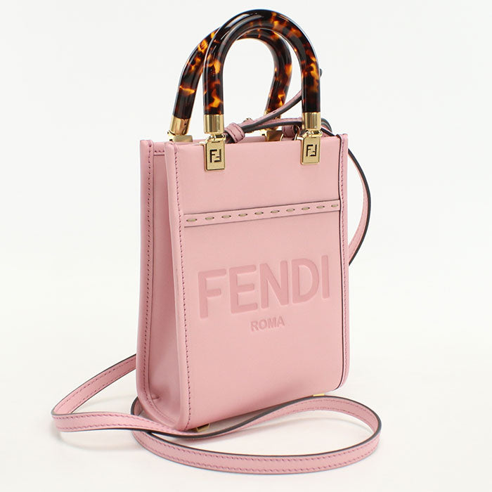 Fendi 8Bs051 Tote Bag Sunshine Shopper Bag Shoulder Bag Leather Pink Mini