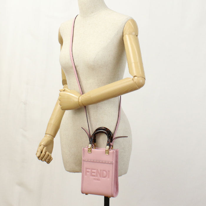 Fendi 8Bs051 Tote Bag Sunshine Shopper Bag Shoulder Bag Leather Pink Mini