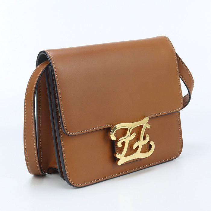 Fendi Shoulder Bag Curligraphy Shoulder Bag Women Leather Brown