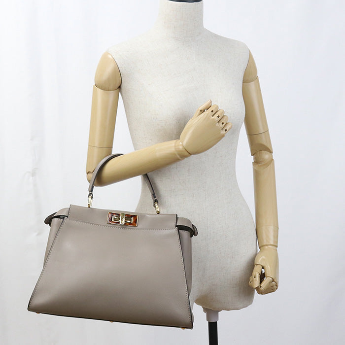 Fendi 8Bn290 3Zl 2Way Peekaboo Handbag Women Leather Gray Travel Bag