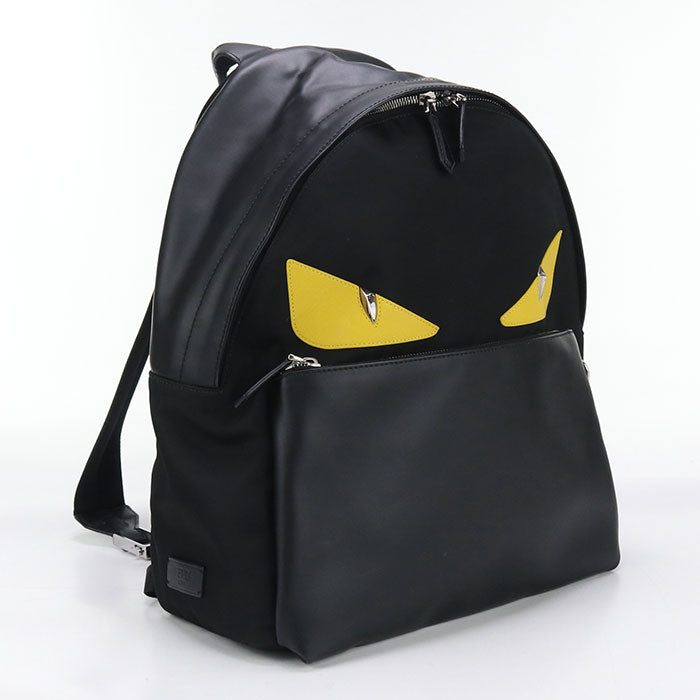 Fendi 7Vz012 Backpack Bugs Monster Mens Leather Nylon Black