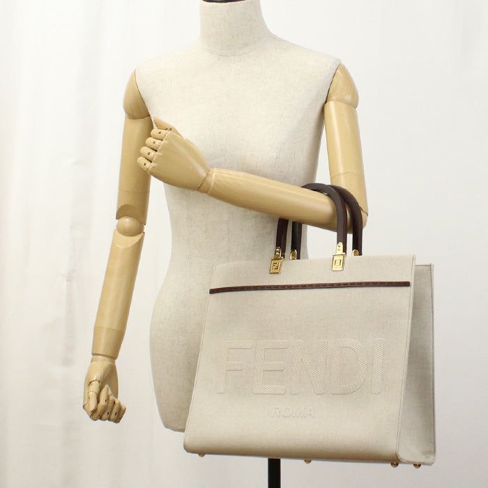 Fendi 8Bh386 Sunshine Tote Bag Sunshine Women Canvas Beige Medium