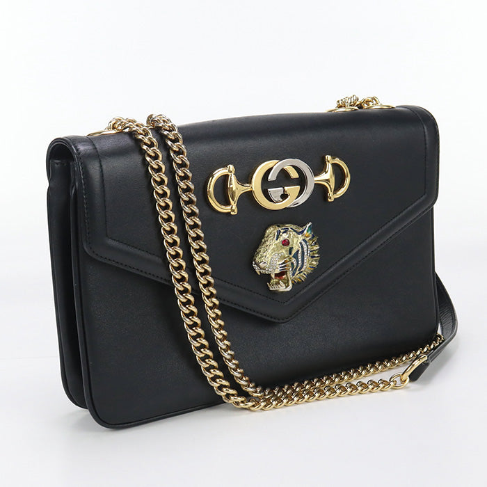 Gucci Raja ChainShoulder Leather Black Medium Shoulder Bag