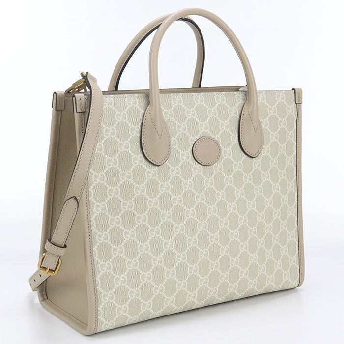 Gucci Interlocking G 2WAY GG Supreme Leather Beige Tote Bag