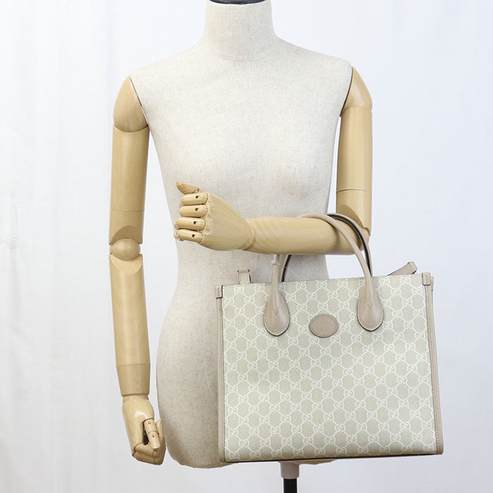 Gucci Interlocking G 2WAY GG Supreme Leather Beige Tote Bag