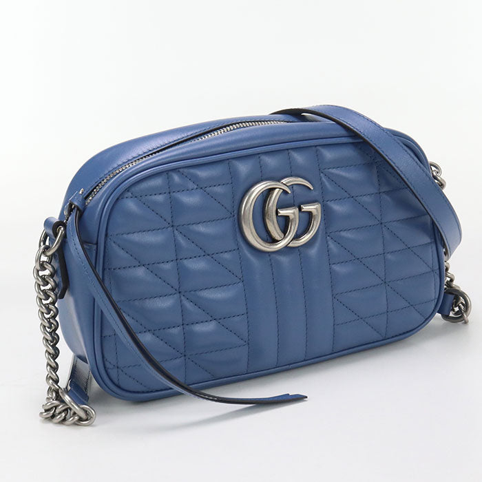 Gucci GG Marmont camera Leather Blue Small Crossbody Bag