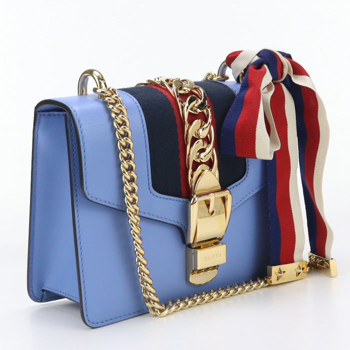 Gucci Silvi ChainShoulder Leather Blue Shoulder Bag
