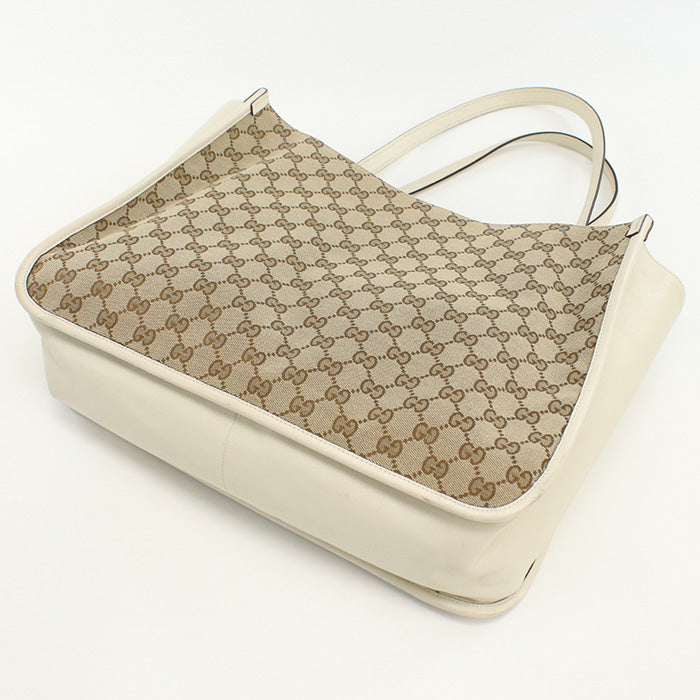 Gucci Horsebit GG Leather Canvas Beige Shoulder Bag