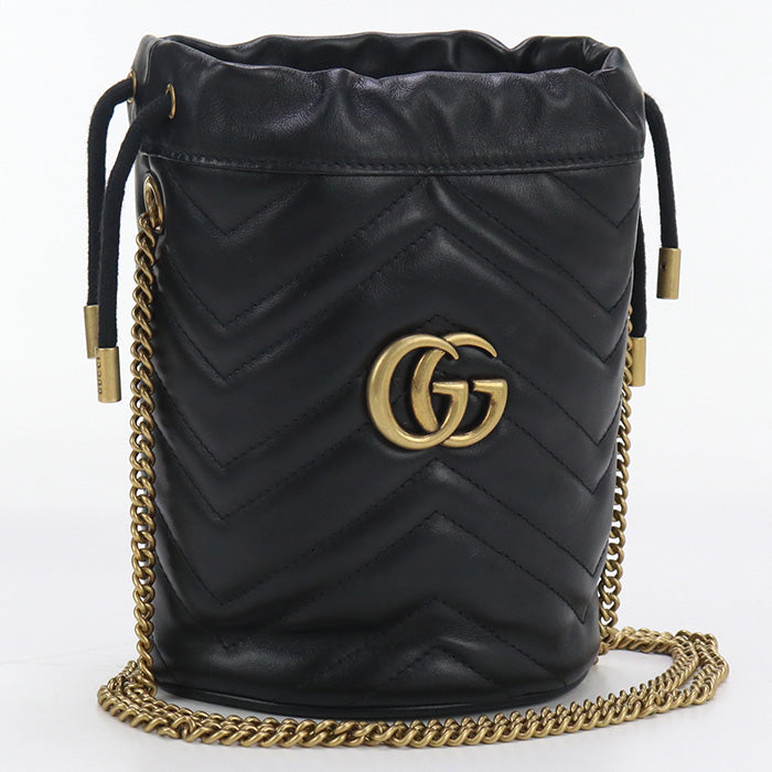 Gucci DTDRT GG Marmont Black Small Bucket Shoulder Bag