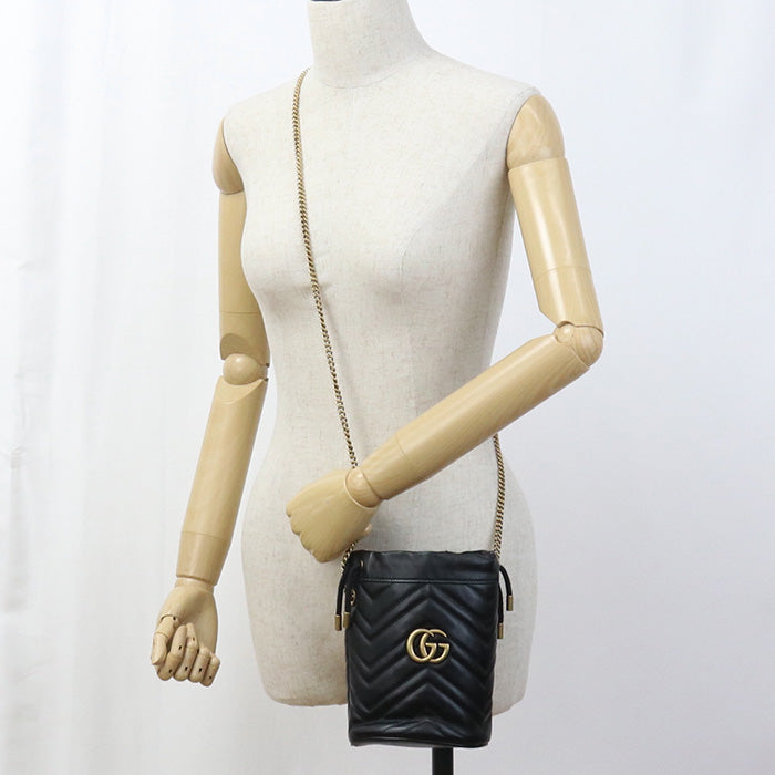 Gucci DTDRT GG Marmont Black Small Bucket Shoulder Bag
