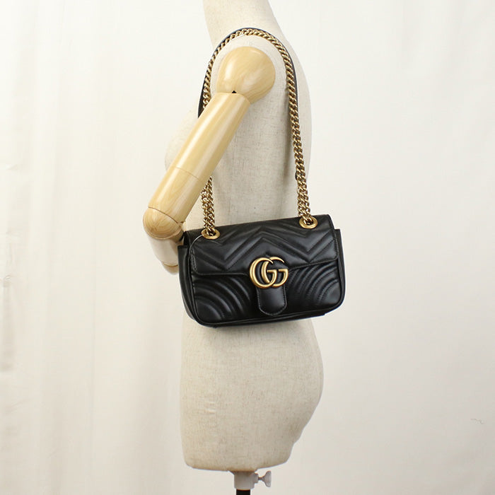 Gucci GG Marmont ChainShoulder Leather Black Small Shoulder Bag
