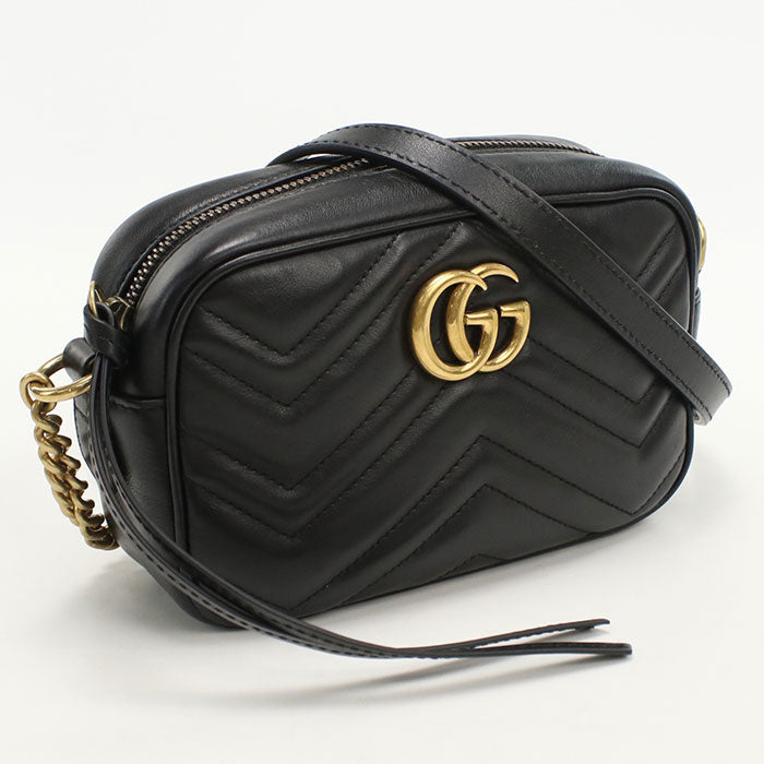 Gucci GG Marmont Diagonal chevron Leather Black Shoulder Bag