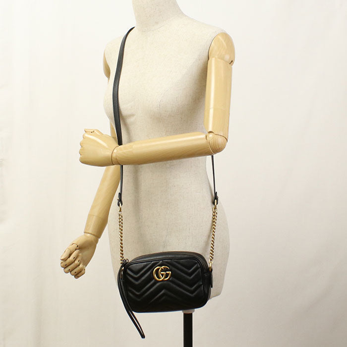 Gucci GG Marmont Diagonal chevron Leather Black Shoulder Bag
