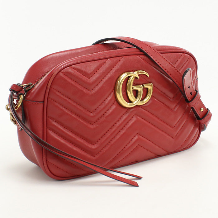Gucci GG Marmont ChainShoulder Leather Red Small Shoulder Bag