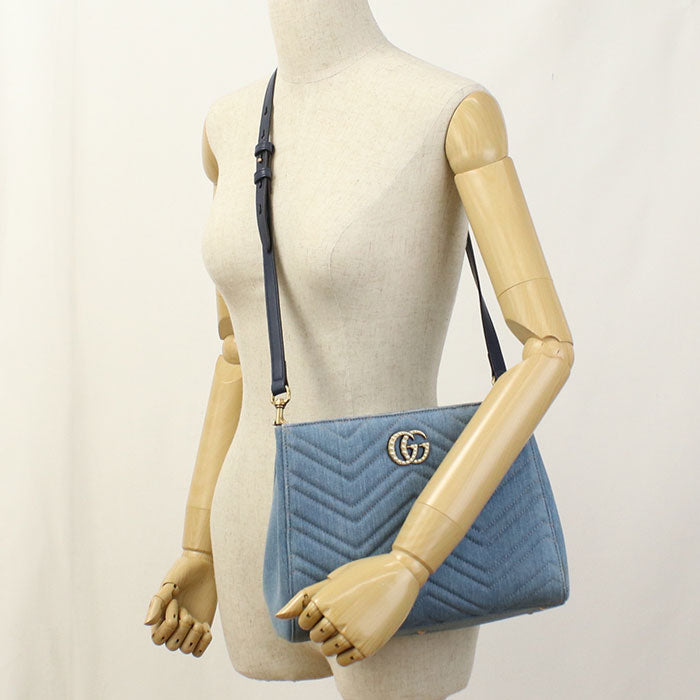 Gucci 2WAY GG Marmont Leather Denim Blue Tote Bag