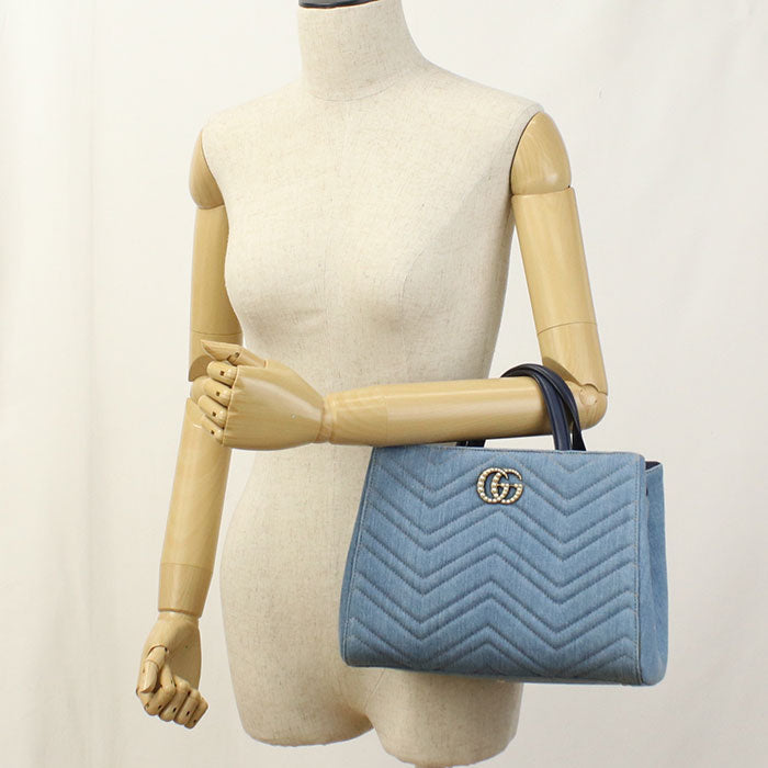 Gucci 2WAY GG Marmont Leather Denim Blue Tote Bag