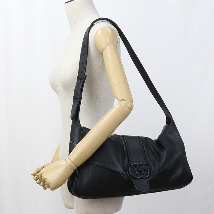 Gucci Double G Leather Black Shoulder Bag