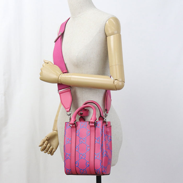 Gucci 2WAY GG emboss Leather Pink Mini Tote Bag