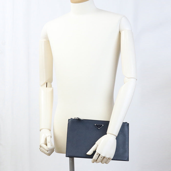 Saffiano Clutch Bag Navy Mens Leather
