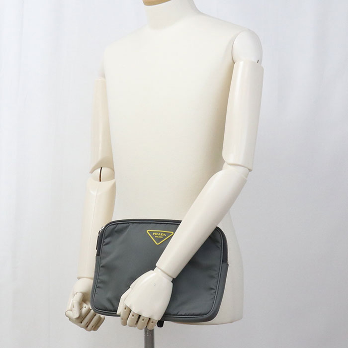 Shoulder Bag Triangular Way Clutch Bag Gray Nylon Logo