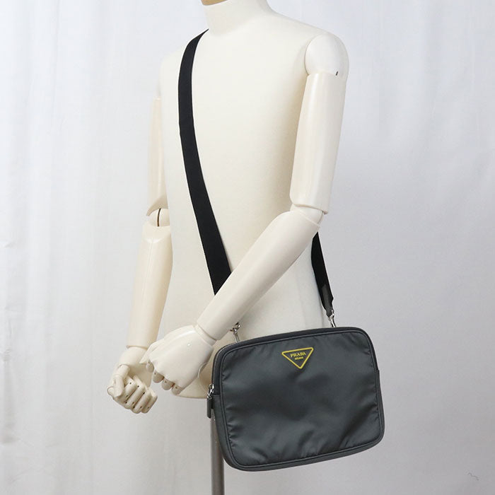 Shoulder Bag Triangular Way Clutch Bag Gray Nylon Logo