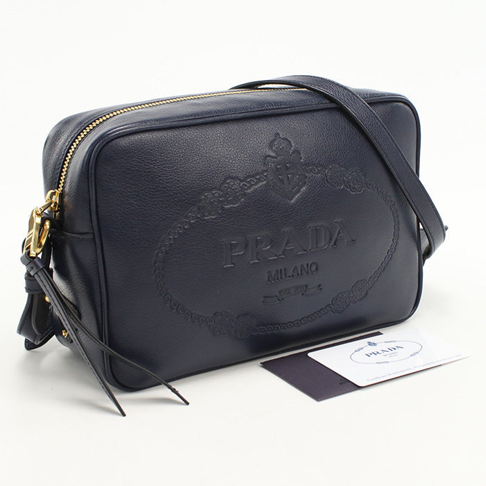 Ebj Calfskin Shoulder Bag Navy Women Small