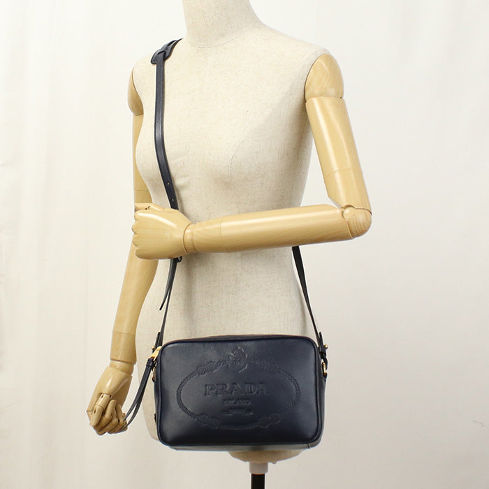 Ebj Calfskin Shoulder Bag Navy Women Small
